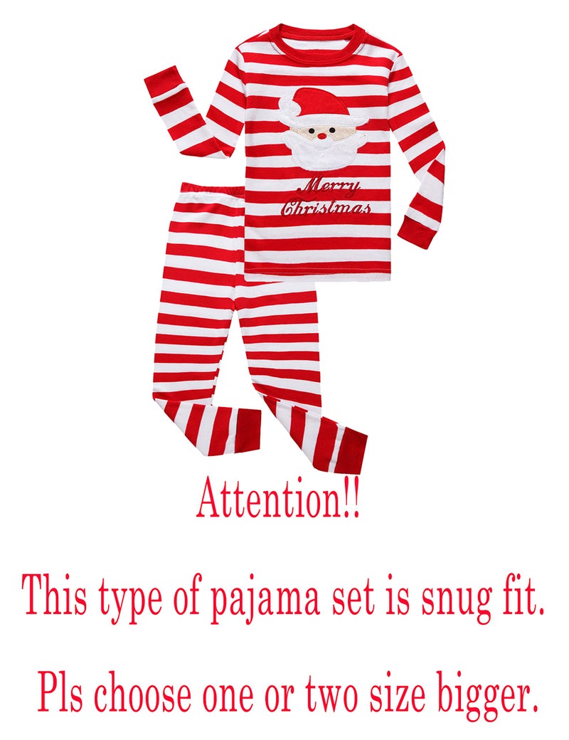 KikizYe Christmas Striped Santa Claus Little Girls Boys Pjs 100% Cotton Long Sleeve Kid Pajamas Sets Size 6 Red - Image 2